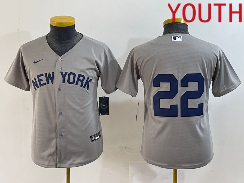 Youth New York Yankees #22 No name Grey Nike Game 2024 MLB Jersey style 7
